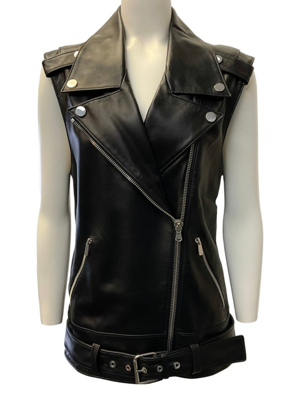 Michael Kors Collection Black Leather Moto Vest